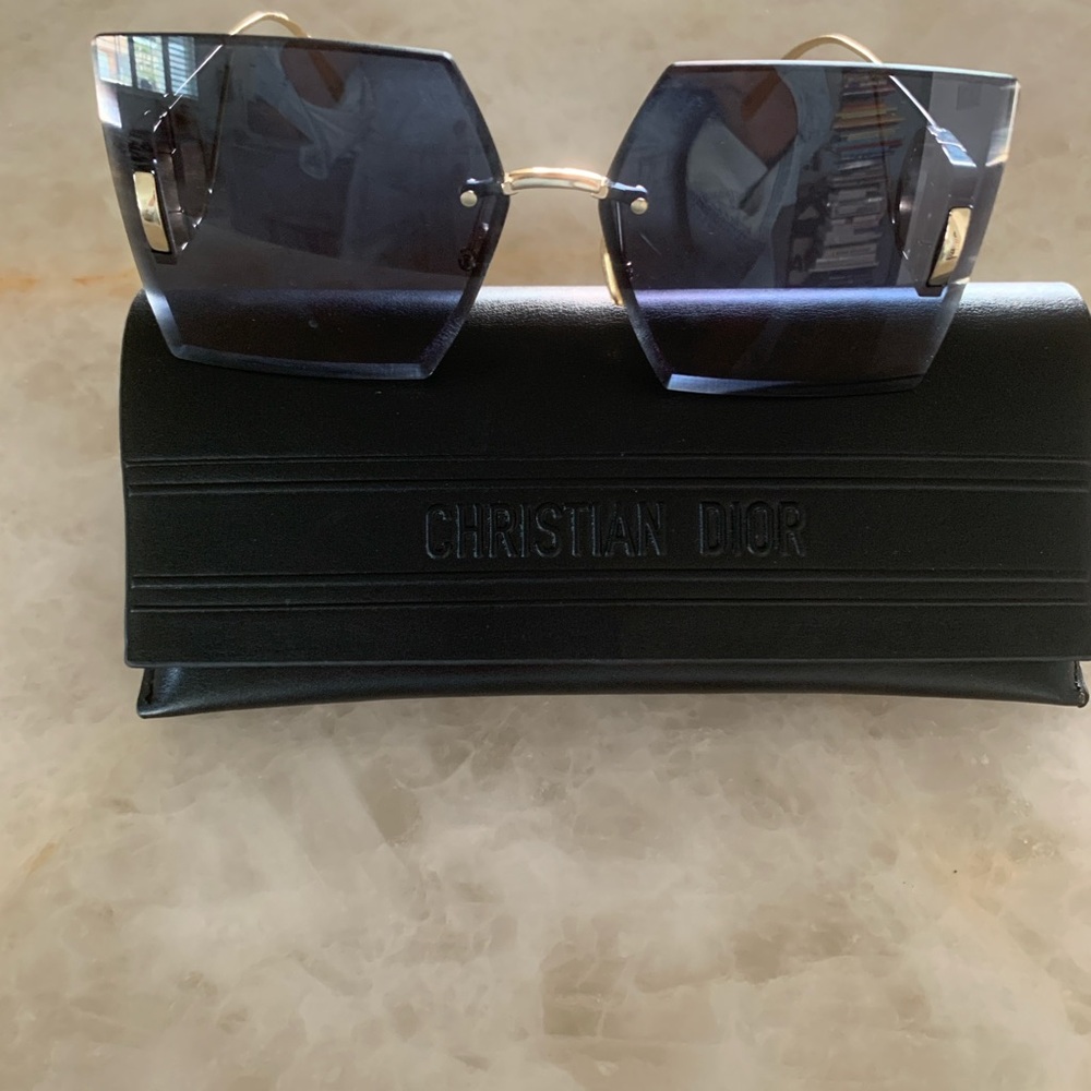 Dior Blue Hexagonal Sunglasses with Rimless Design